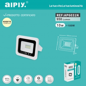 AIPIY FARO LED ESTERNO 10W RESA 100W LUCE NATURALE 4000K ALTA LUMINOSITA IP66